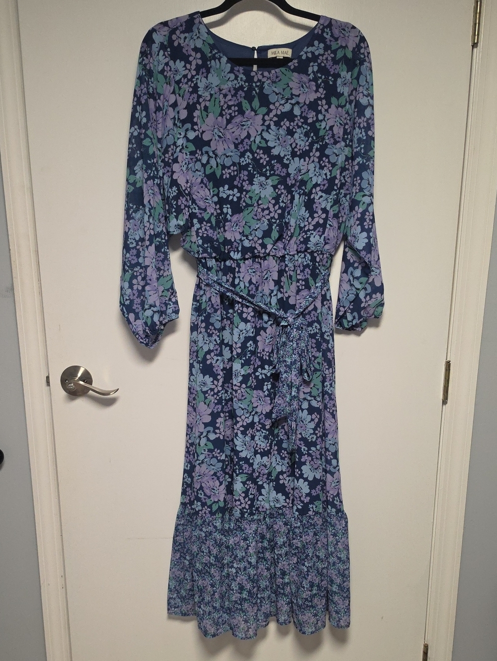 Mila Mae Navy Lilac Floral Maxi Dress Size XL